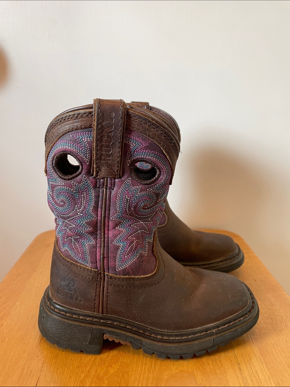 Rocky Western Cowgirl Boots in Brown Purple Pink SZ 9 toddler girl